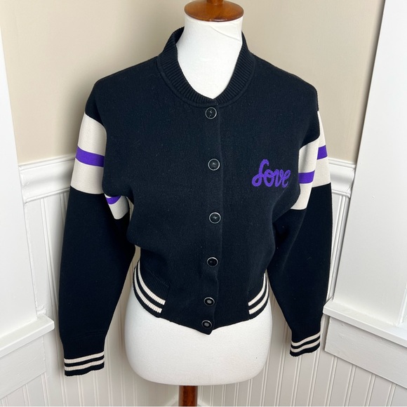 Sandro Paris Black Wool Ashton Varsity Cardigan – Logo & Love Detail Fits S / M - Picture 4 of 12
